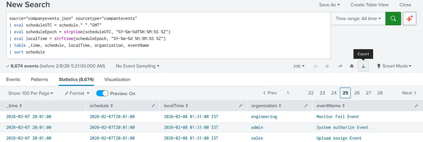 Example query results